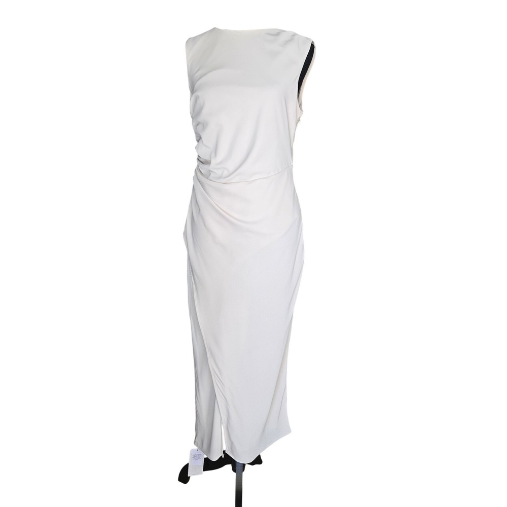 NWT Abercrombie Fitch Cream Satin Ruched Side Dress Formal Evening Medium Petite